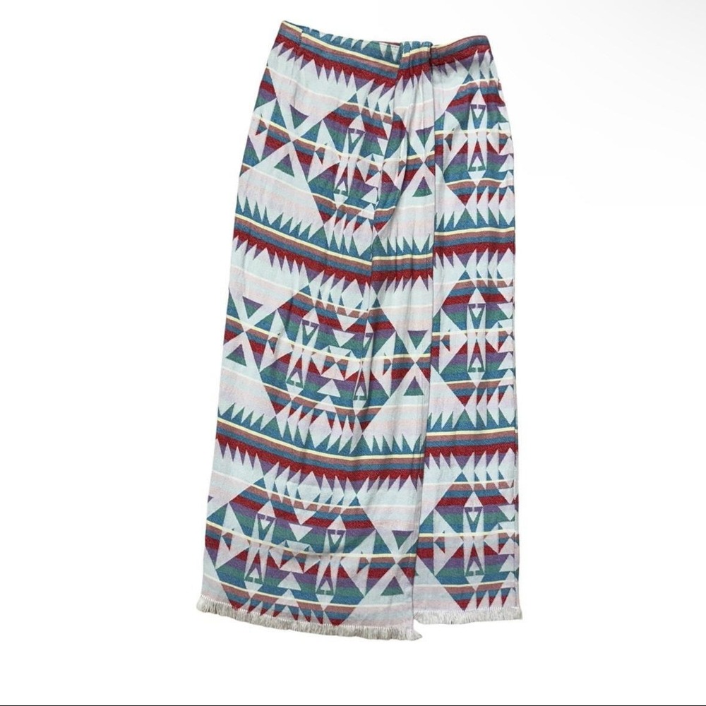 Vintage 90s Southwest Wrap Skirt 28 Waist Fringe Trim Western Boho Chic Desert